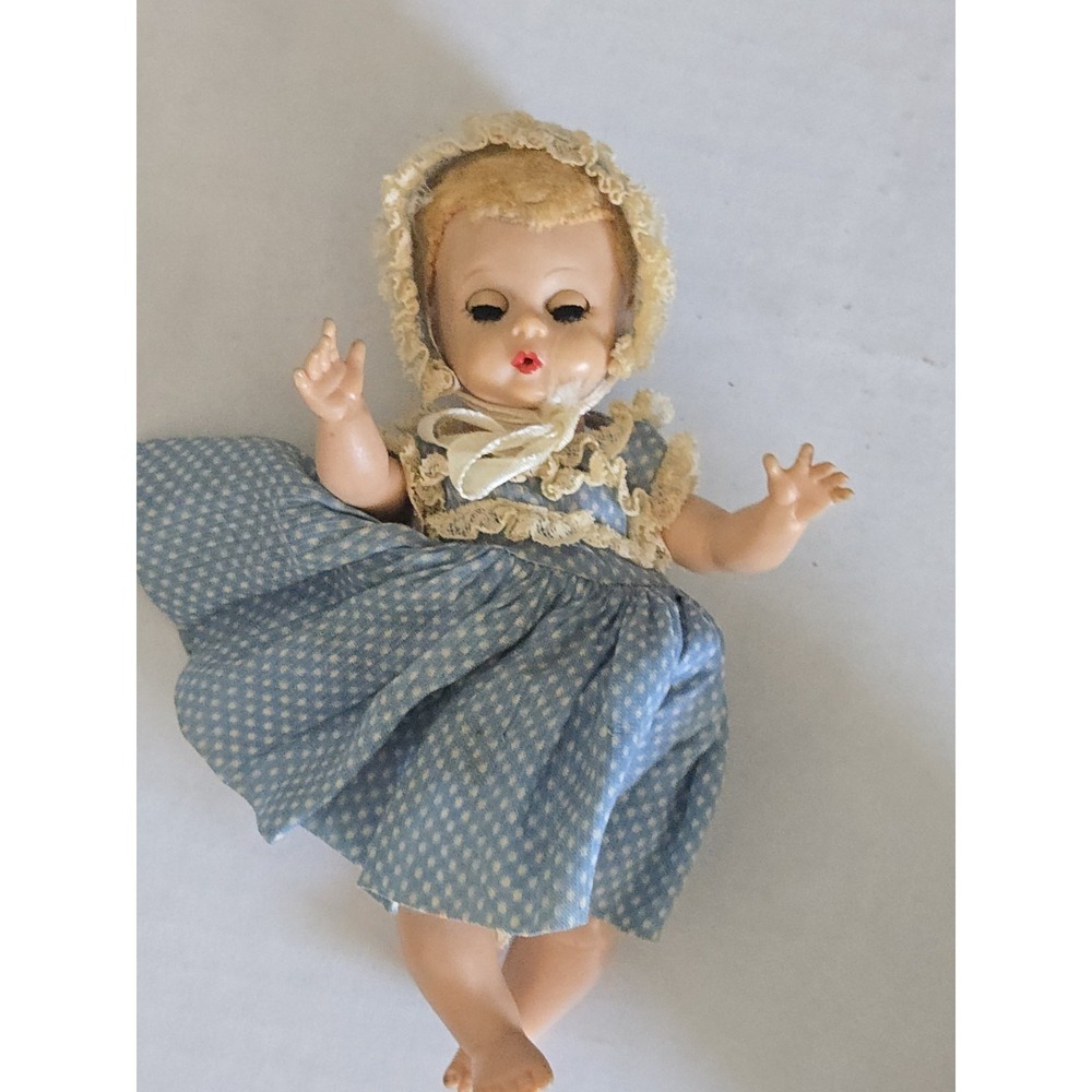 Vtg 1950s Madame Alexander Little Genius 7" Baby Doll Blue Gingham Outfit